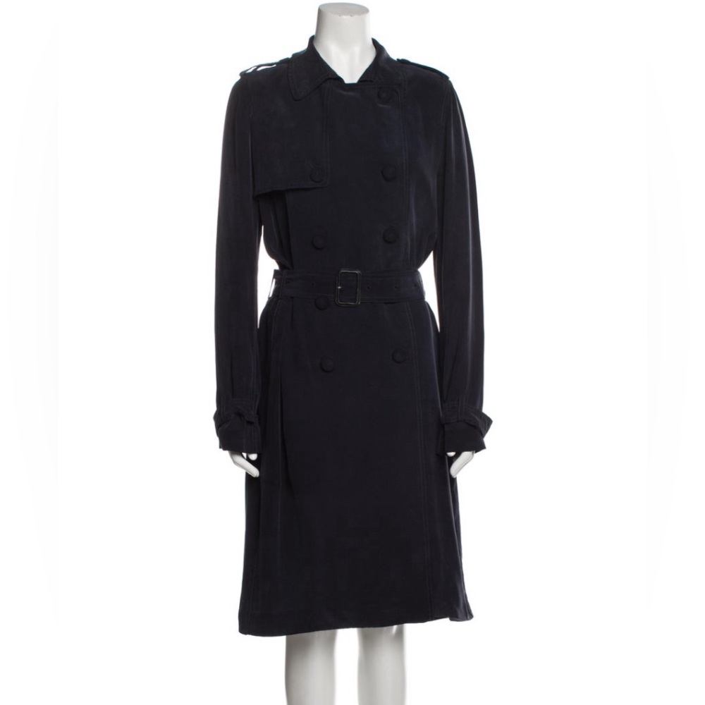 Joseph Navy Silk Trench Coat